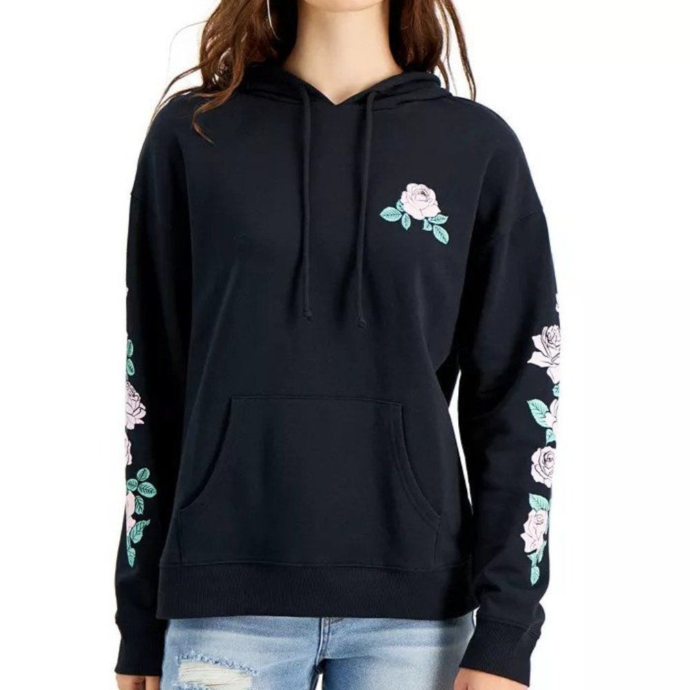 Rebellious One Juniors' Long-Sleeve Hooded Rose Sweatshirt